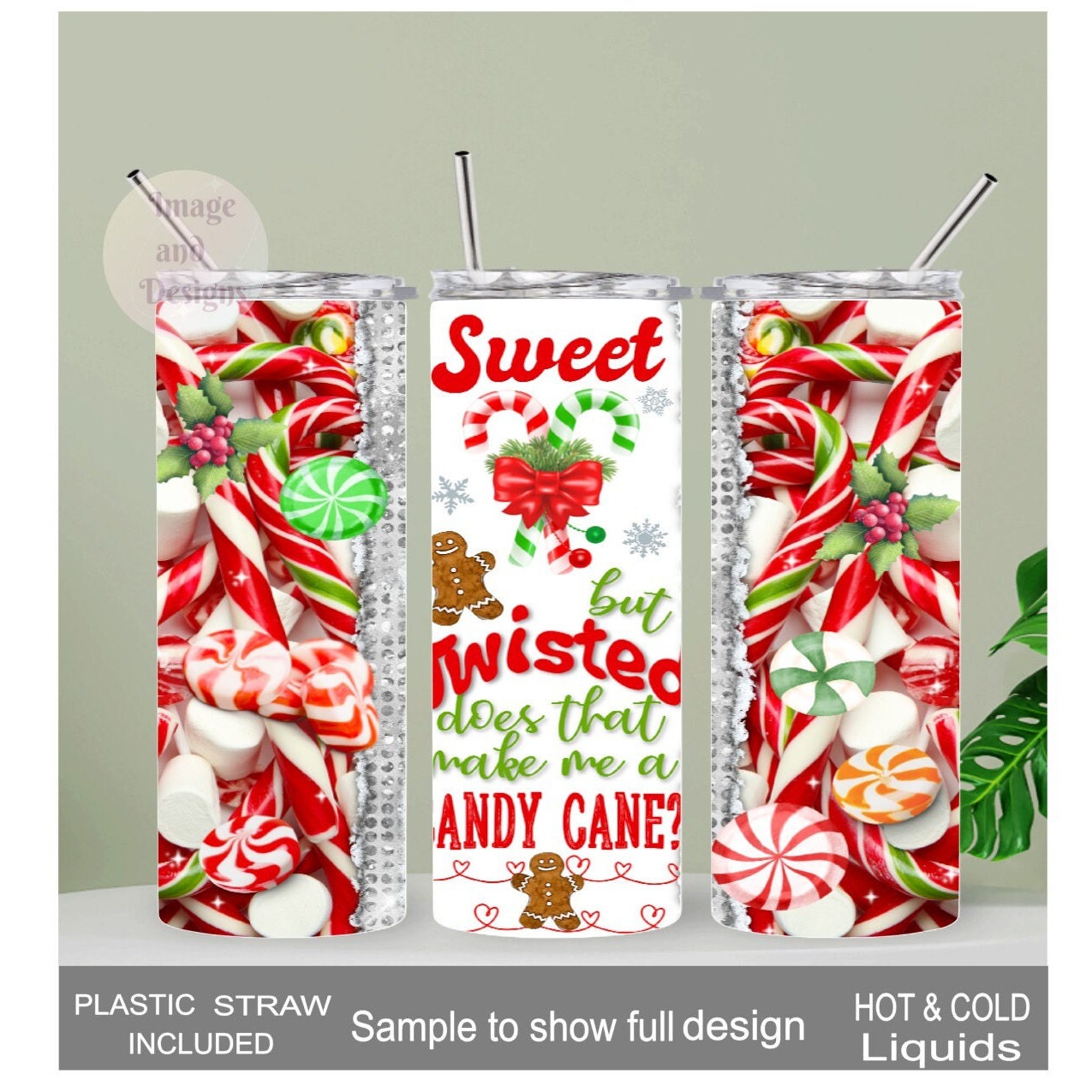 Candy Cane Tumbler 20oz With Reusable Straw