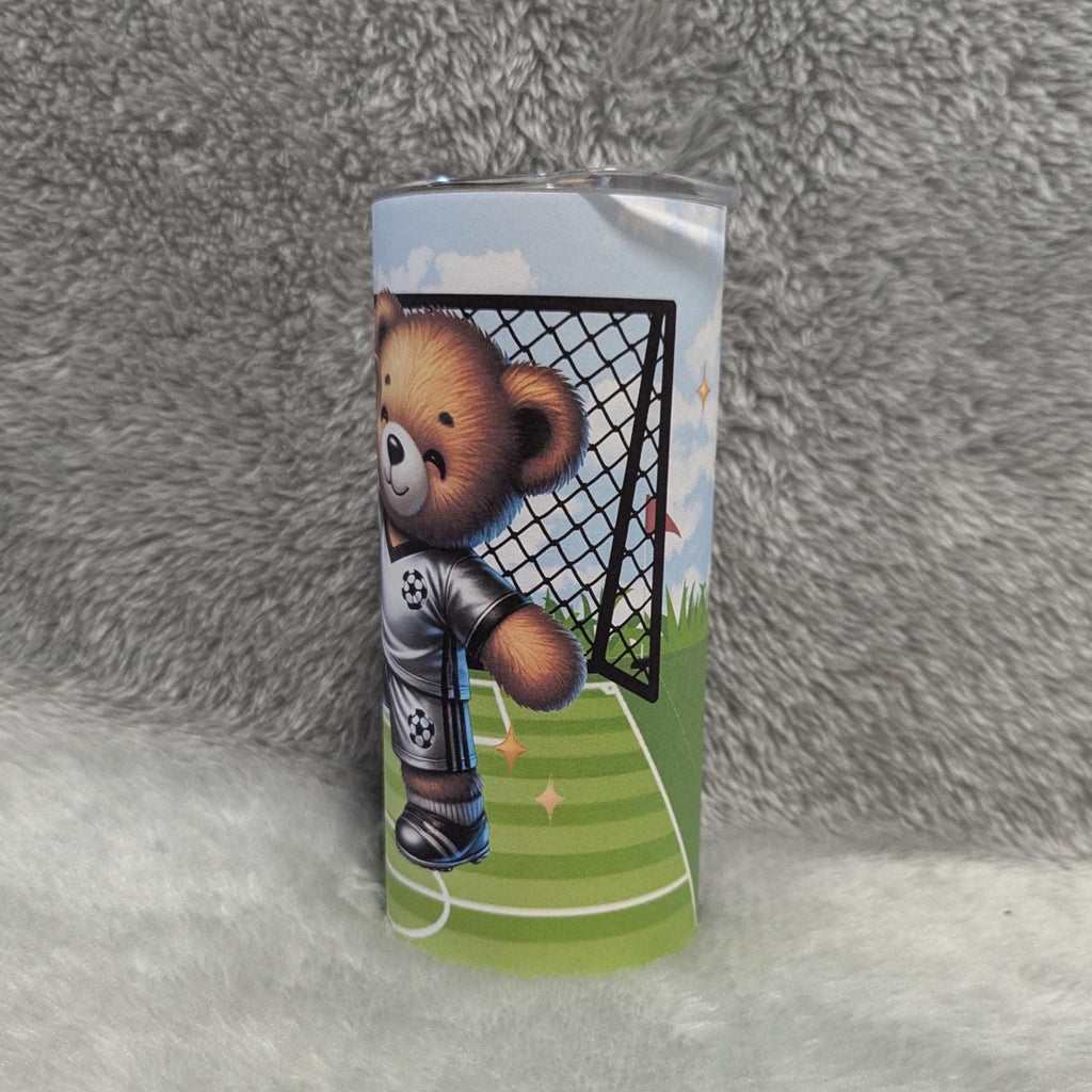 Kids Soccer Bear Tumbler 15oz With Reusable Straw, Can Be Personalized