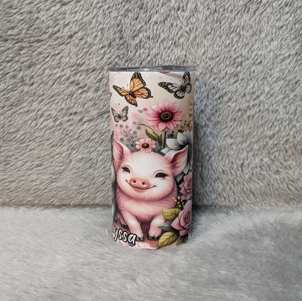 Kids Pig Tumbler 15oz With Reusable Straw, Can Be Personalized