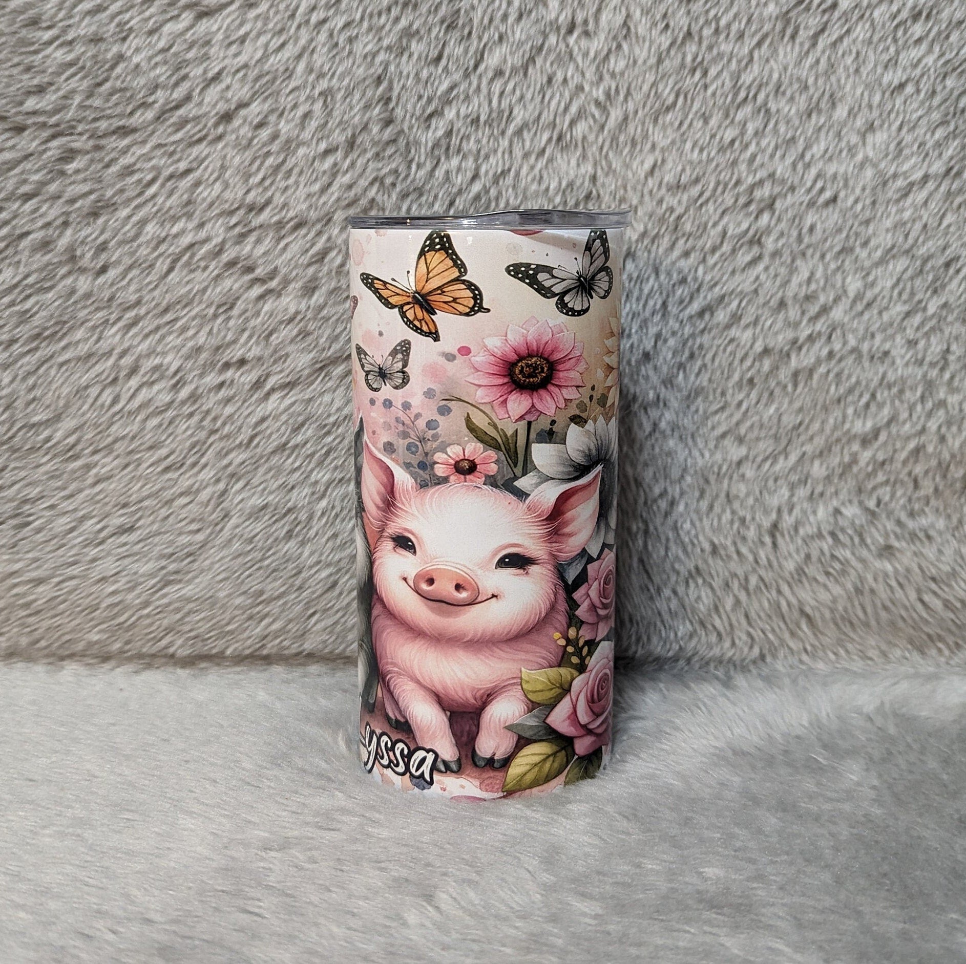 Kids Pig Tumbler 15oz With Reusable Straw, Can Be Personalized