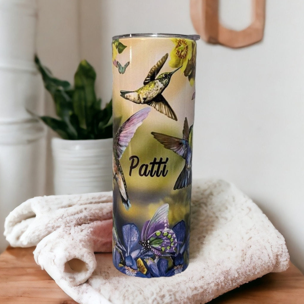 Hummingbird Tumbler 20oz With Reusable Straw, Can Be Personalized