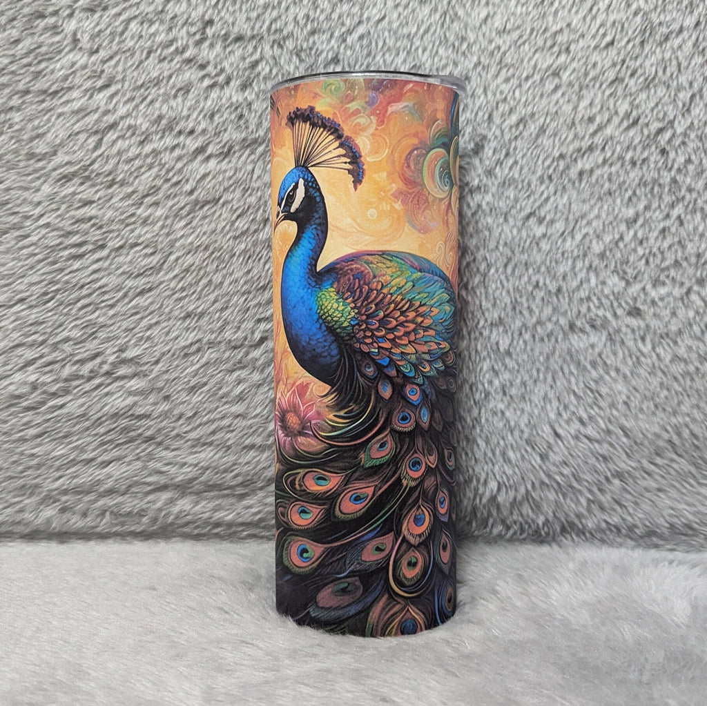 Elegant Peacock Tumbler 20oz With Reusable Straw, Can Be Personalized
