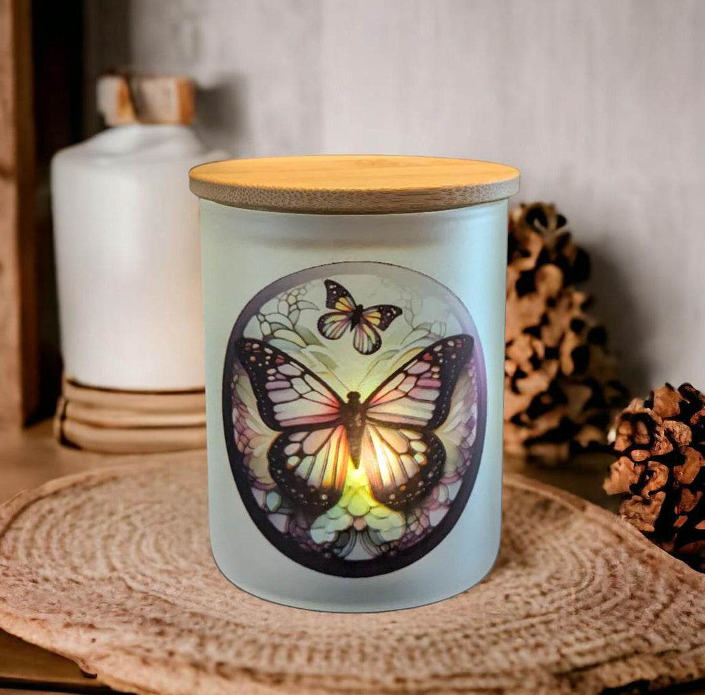 Purple Butterfly Candle Holder With A Battery Operated Flickering Tea Light