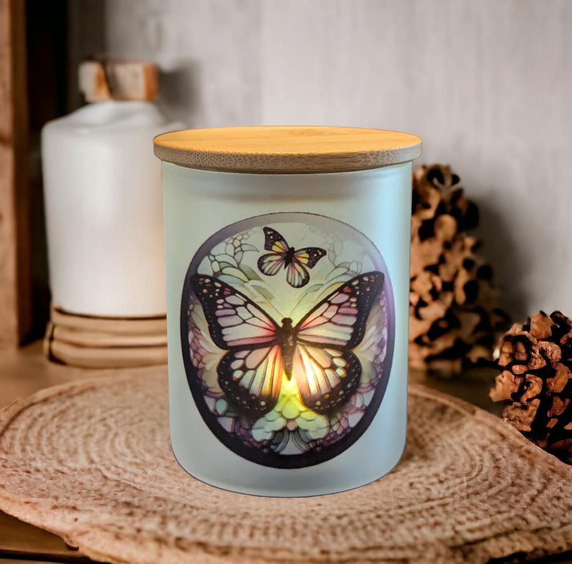 Purple Butterfly Candle Holder With A Battery Operated Flickering Tea Light