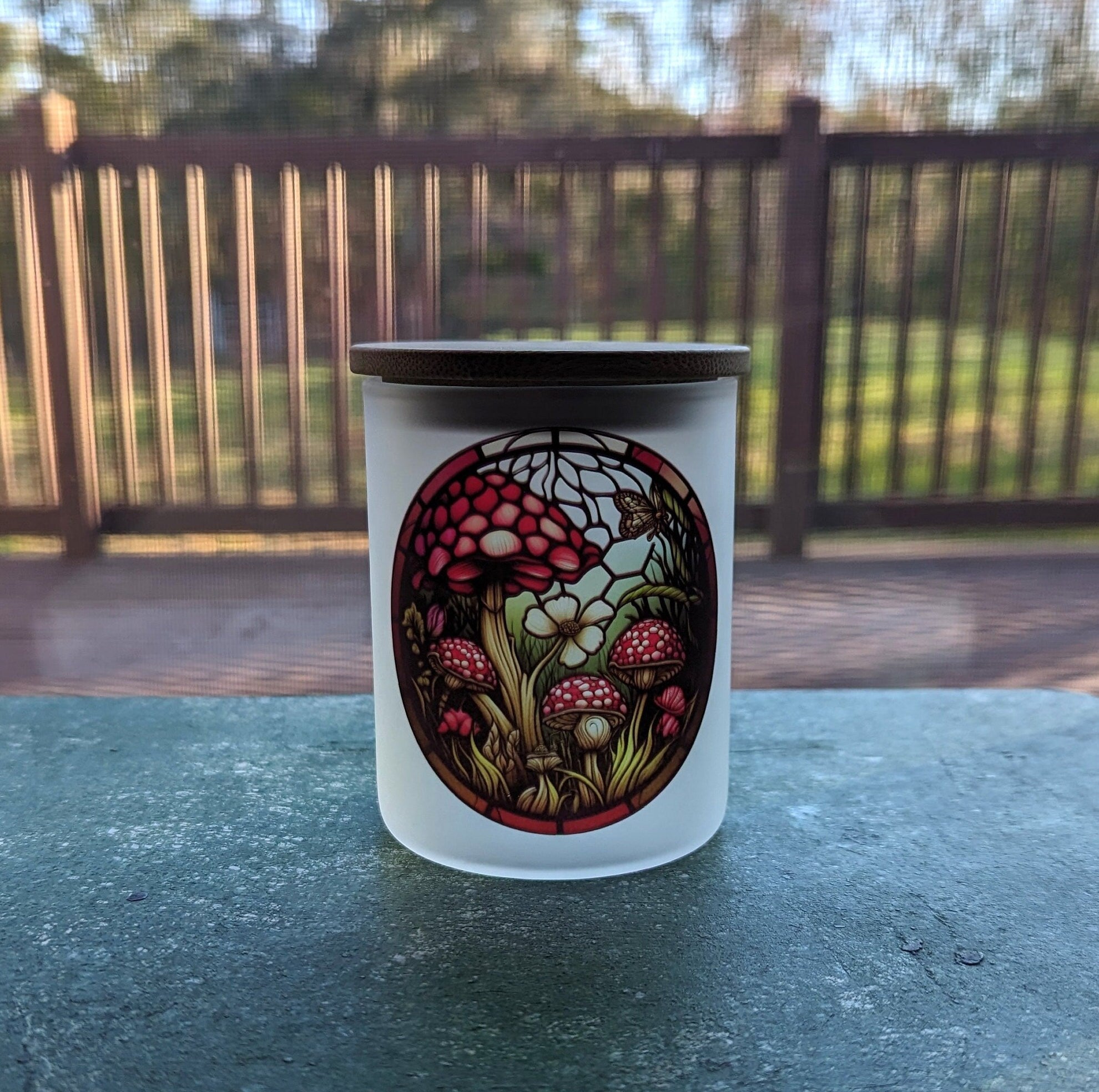 Mushroom Stained Glass Design Candle Holder with Flickering Tea Light