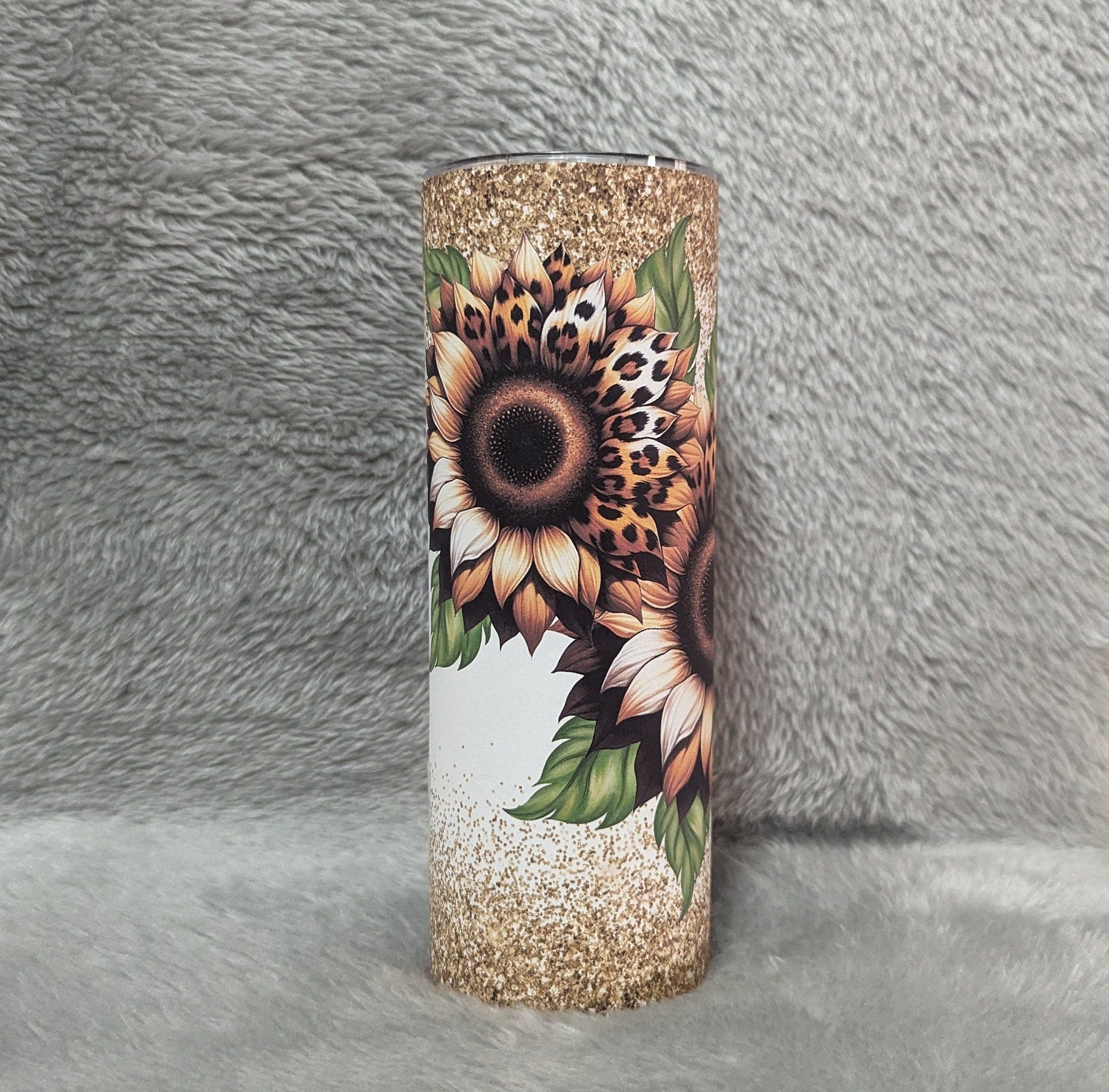 Sunflower Tumbler with A Glitter Design  20oz With Reusable Straw, Can Be Personalized