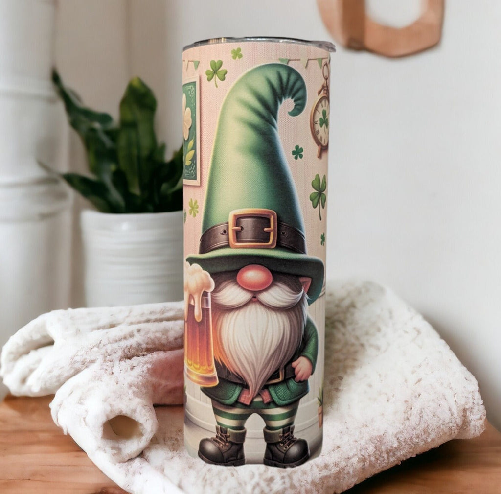 St. Patrick's Day Irish Gnome Tumbler 20oz With Reusable Straw, Can Be Personalized