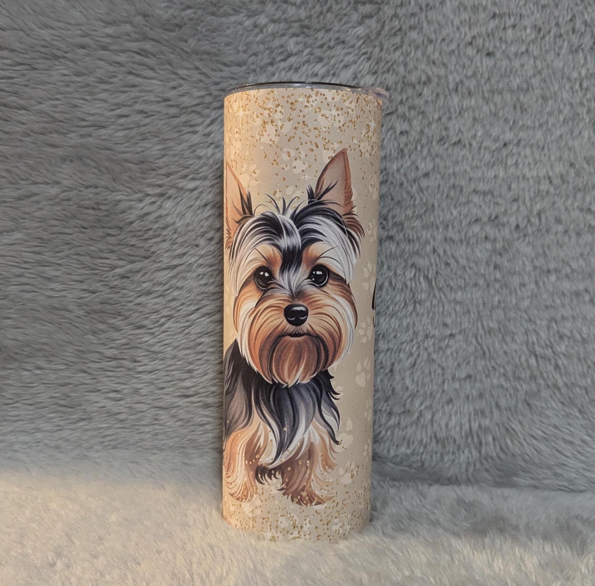 Yorkie Mom Tumbler 20oz With Reusable Straw, Can Be Personalized