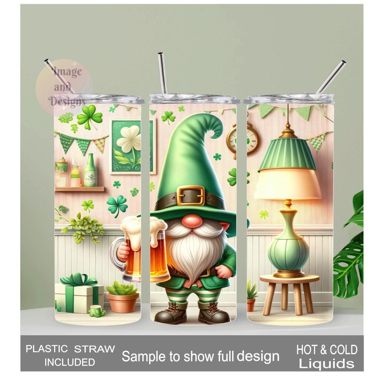 St. Patrick's Day Irish Gnome Tumbler 20oz With Reusable Straw, Can Be Personalized