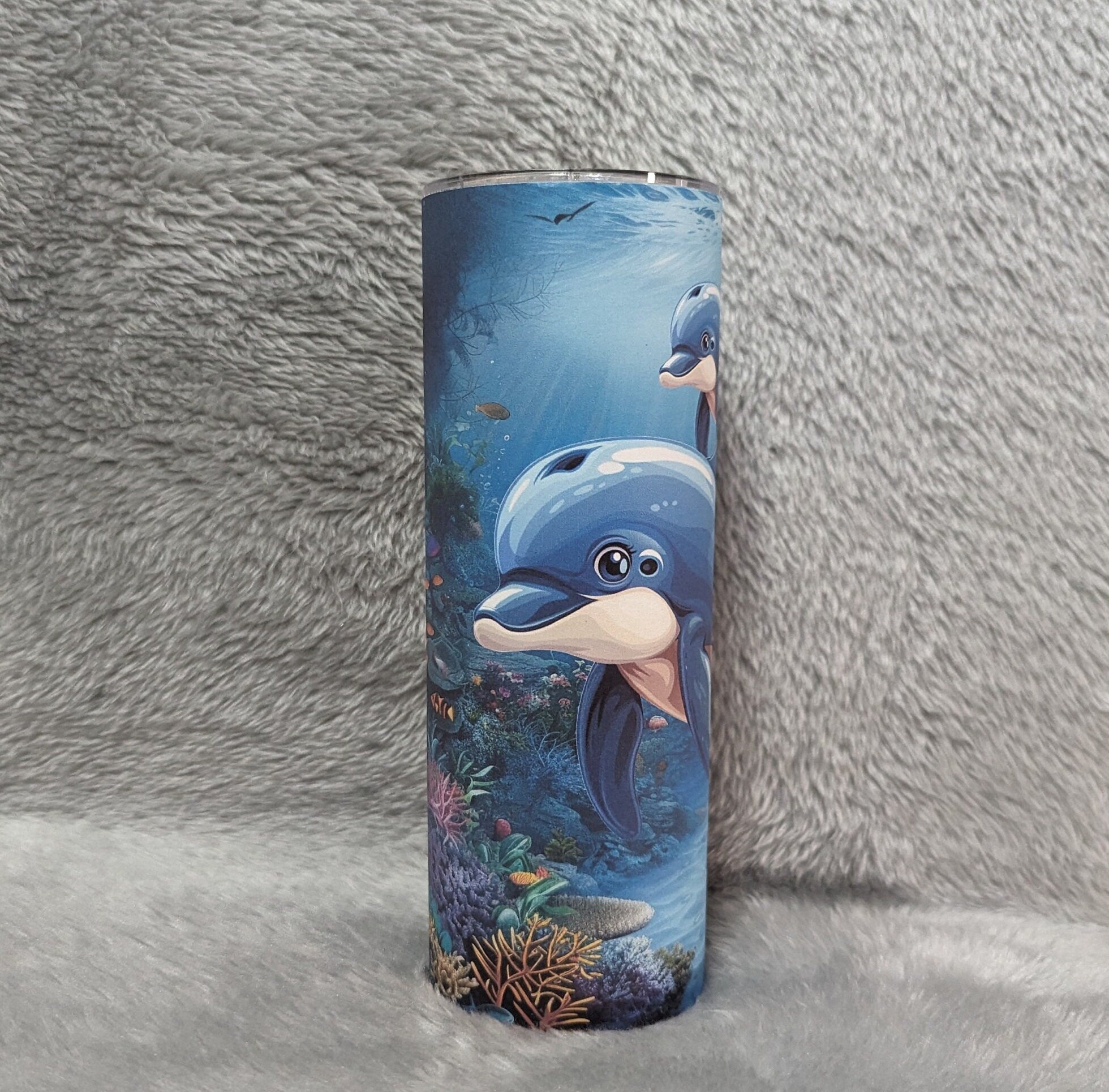 Dolphin Tumbler 20oz With Reusable Straw, Can Be Personalized