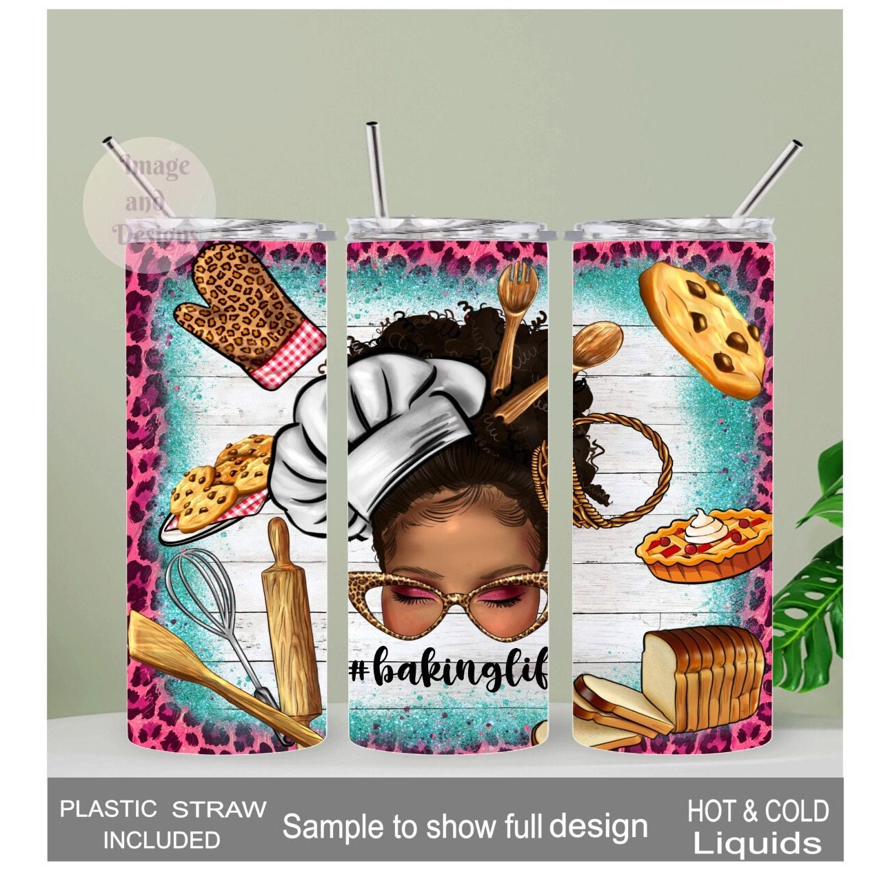 Baking Life Tumbler Featuring a Pretty African American Girl 20oz With Reusable Straw, Can Be Personalized