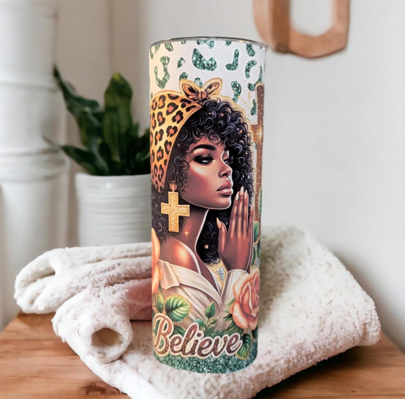 Religious Girl Tumbler 20oz With Reusable Straw, Can Be Personalized