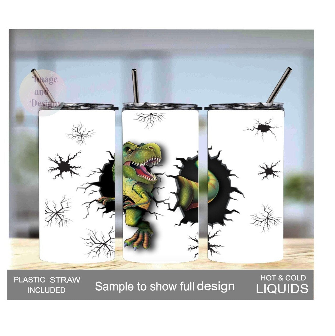 Kids Dinosaur Tumbler 15oz With Reusable Straw, Can Be Personalized