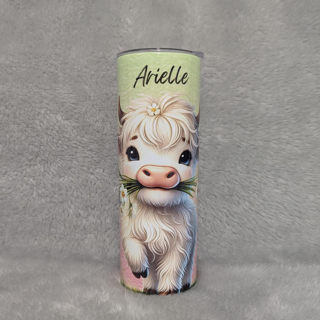 White Highland Cow Tumbler 20oz With Reusable Straw, Can Be Personalized