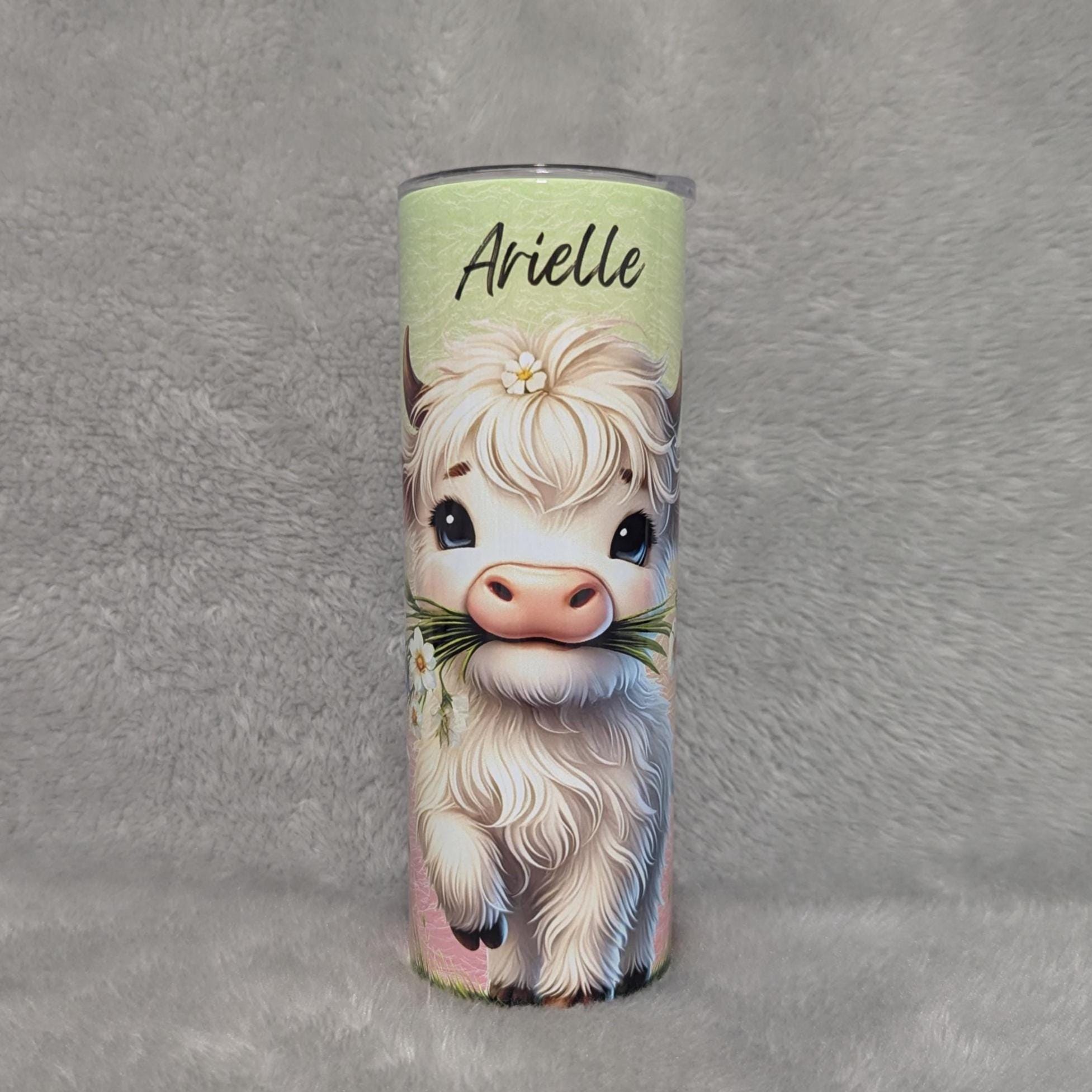 White Highland Cow Tumbler 20oz With Reusable Straw, Can Be Personalized