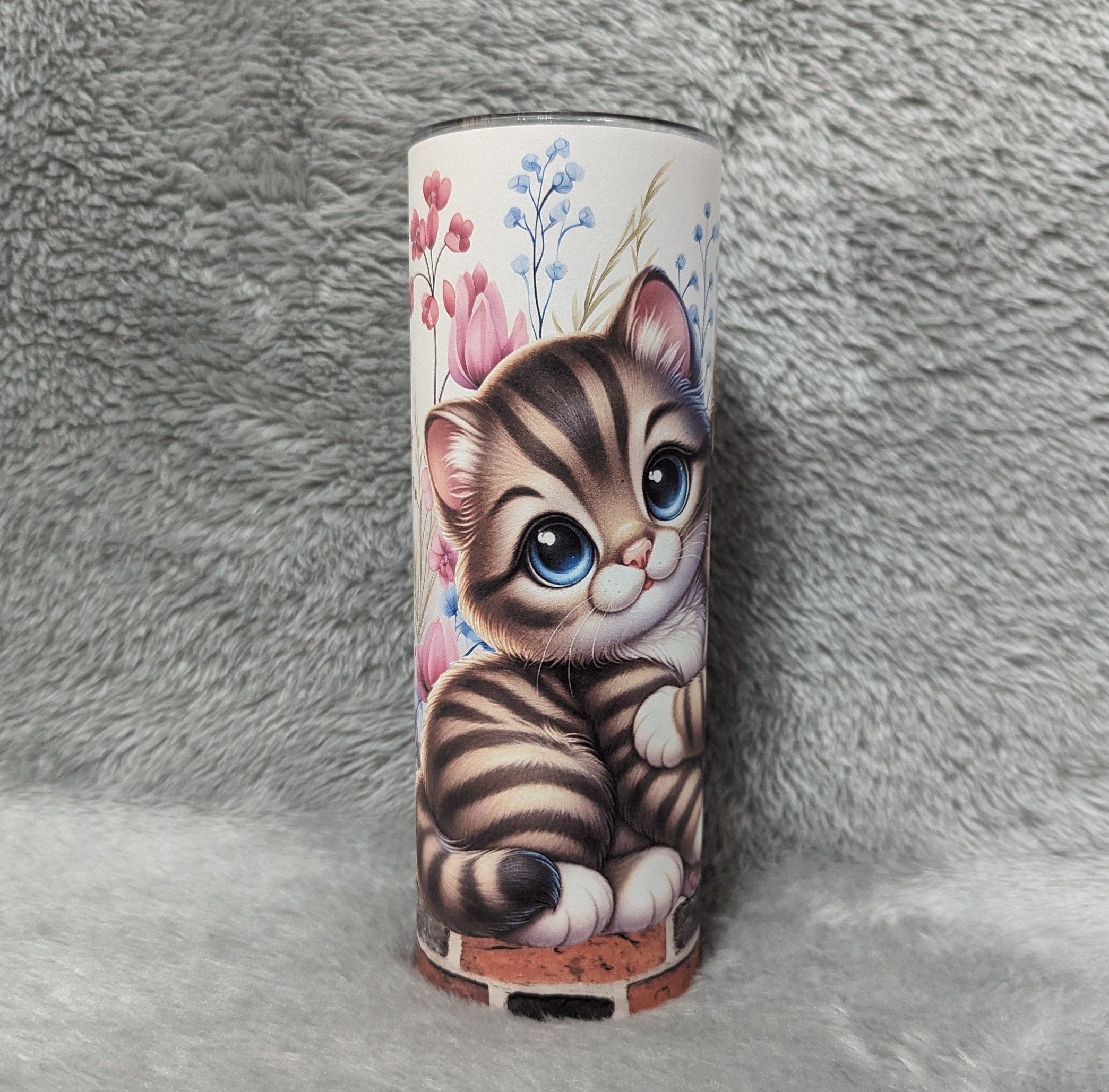 Cute Kitten Tumbler 20oz With Reusable Straw, Can Be Personalized