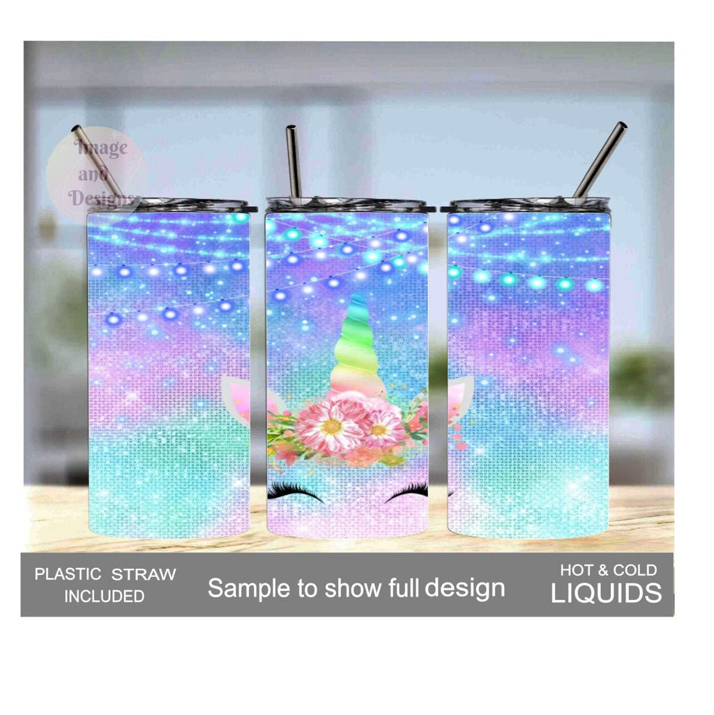 Kids Unicorn Tumbler With A Cute Sparkle Design 15oz With Reusable Straw, Can Be Personalized