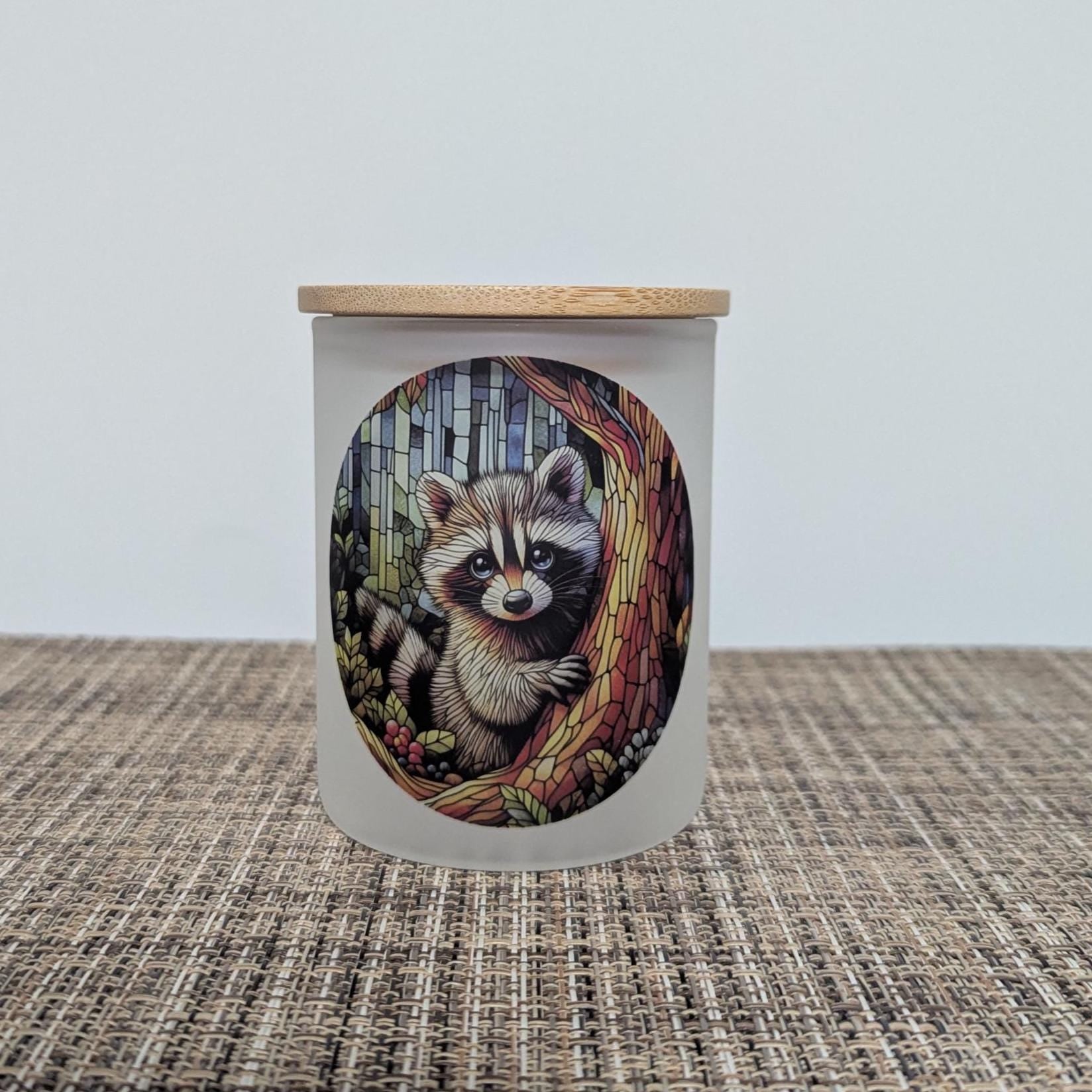 Cute Raccoon Candle Holder With A Battery Operated Flickering Tea Light