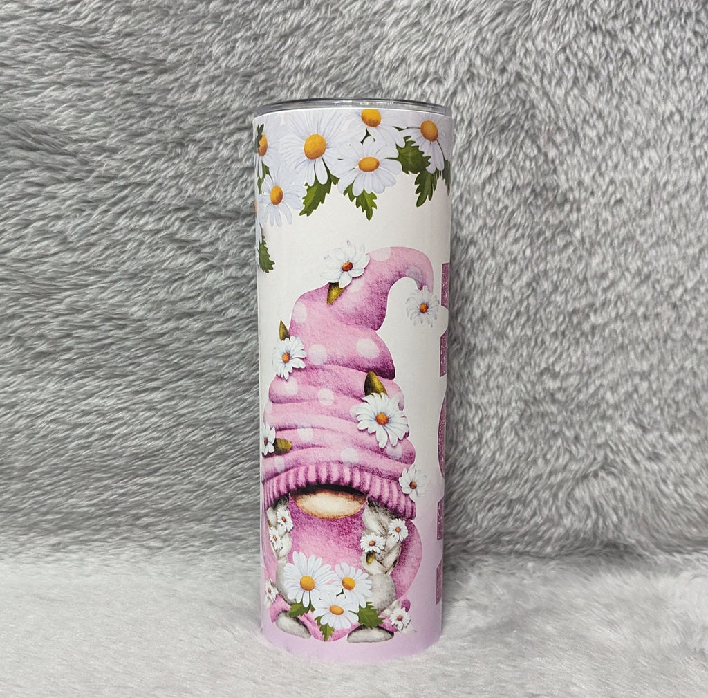 Gnome Tumbler with Gnomes and Daisies 20oz With Reusable Straw, Can Be Personalized