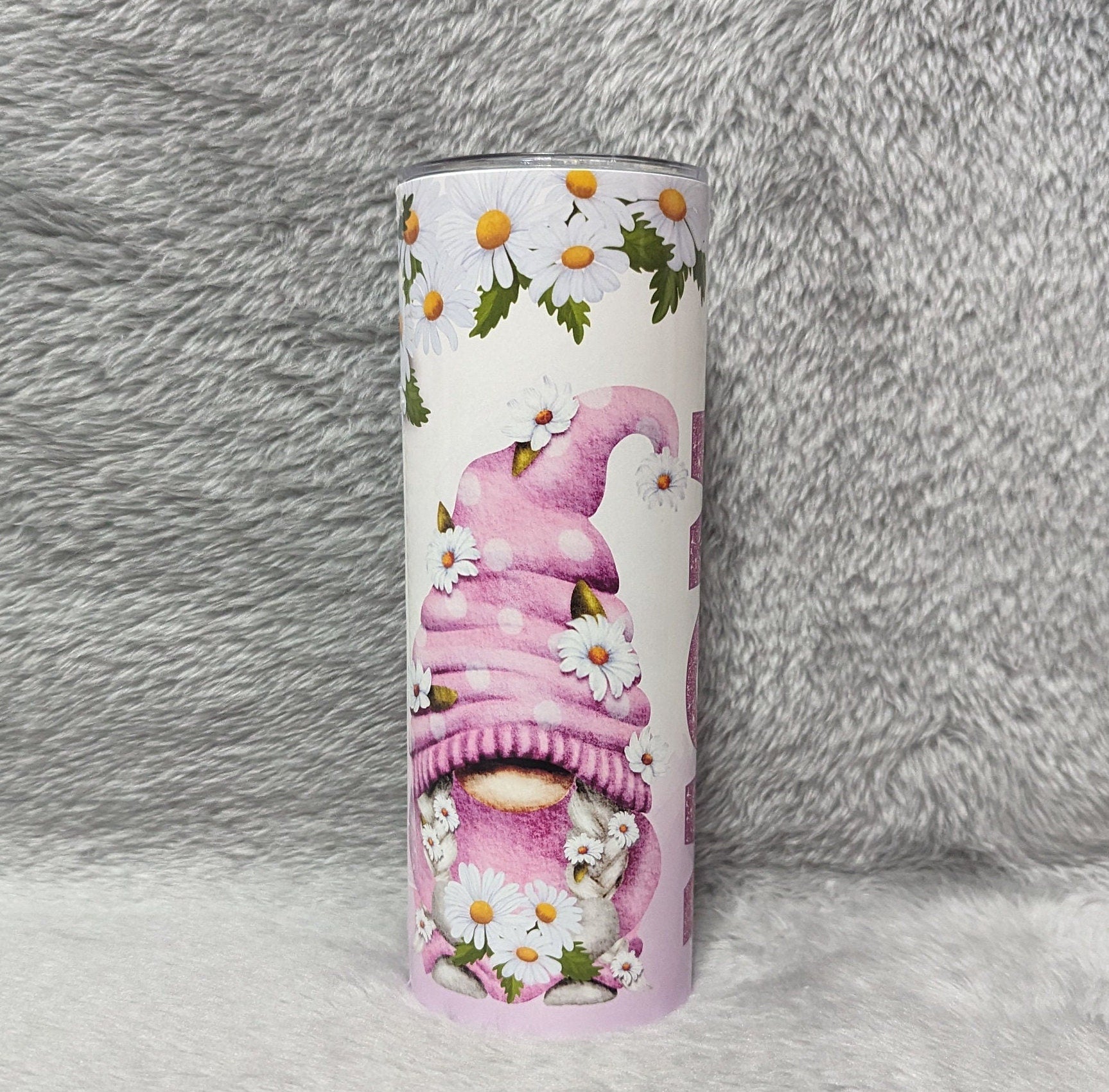 Gnome Tumbler with Gnomes and Daisies 20oz With Reusable Straw, Can Be Personalized