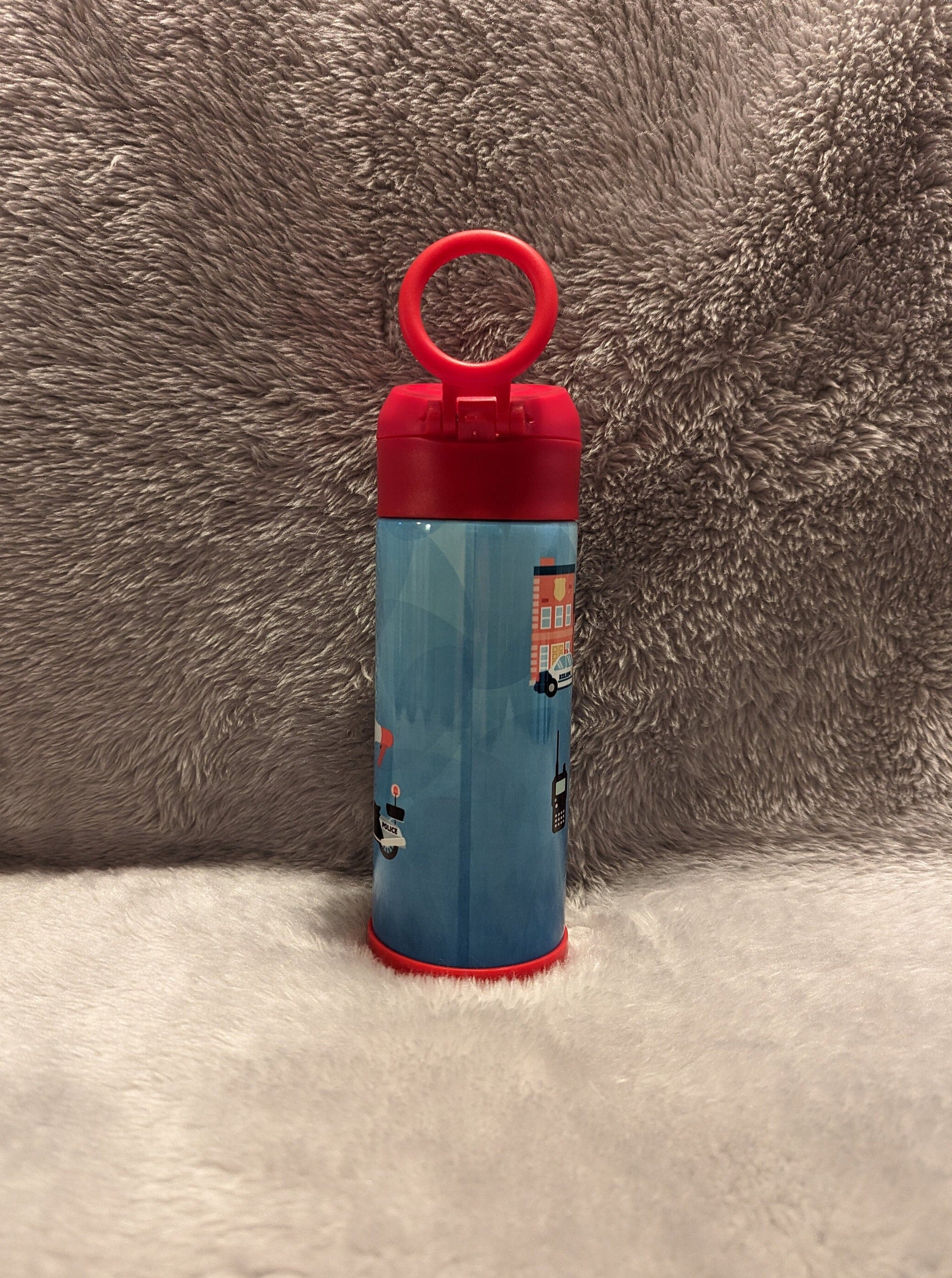 Kids Boy Cop Water Bottle 12oz With Reusable Straw Can Be Personalized