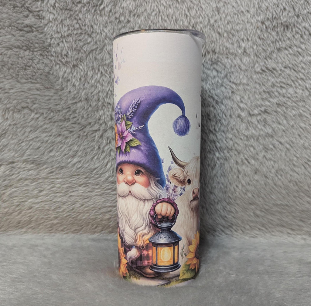 Gnome With Highland Cow Tumbler 20oz With Reusable Straw, Can Be Personalized