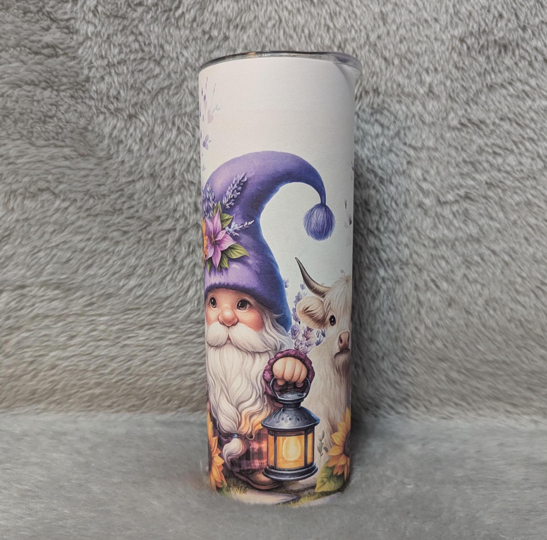 Gnome With Highland Cow Tumbler 20oz With Reusable Straw, Can Be Personalized