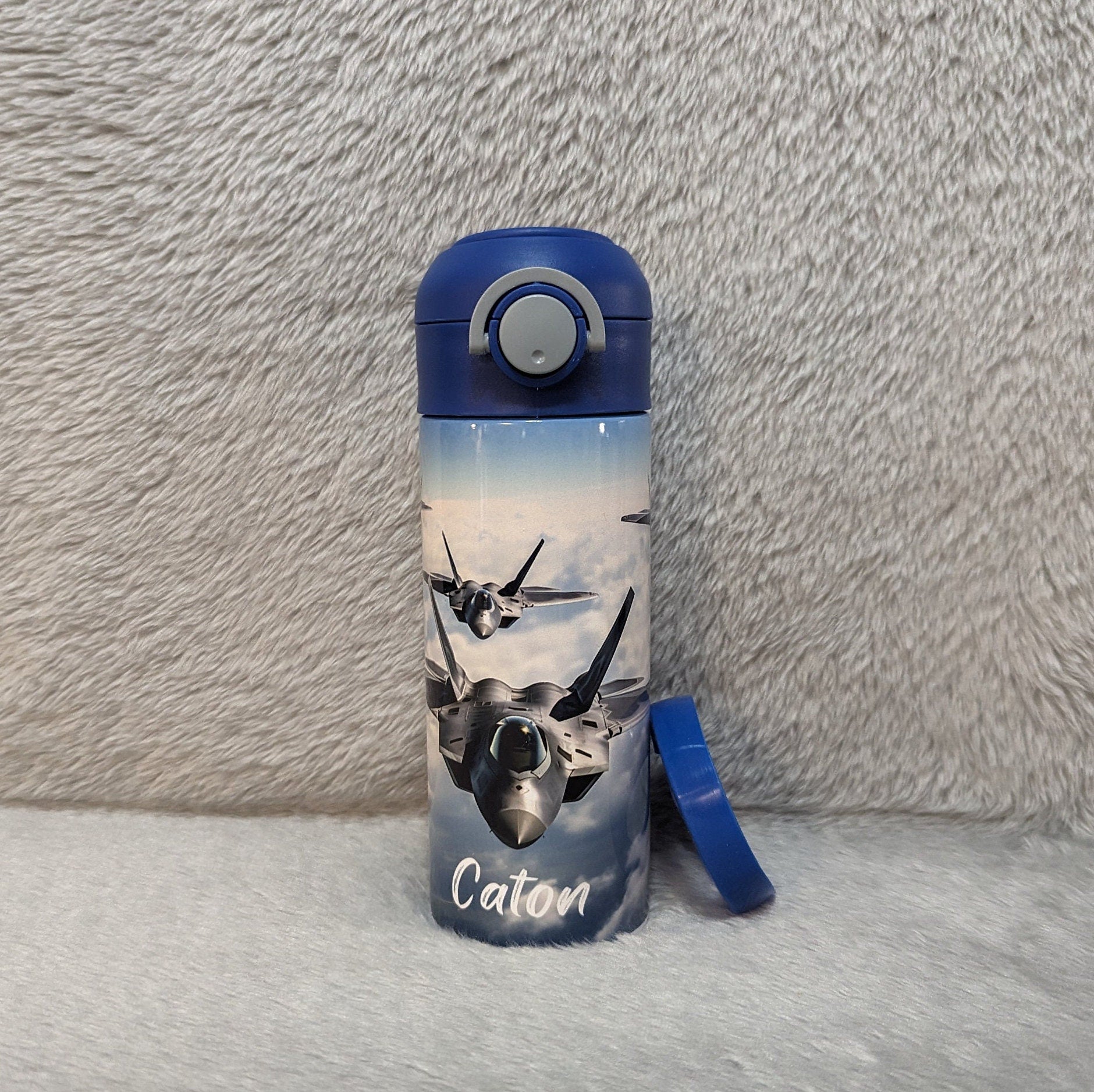 Kids Jet Water Bottle 12oz With Reusable Straw Can Be Personalized
