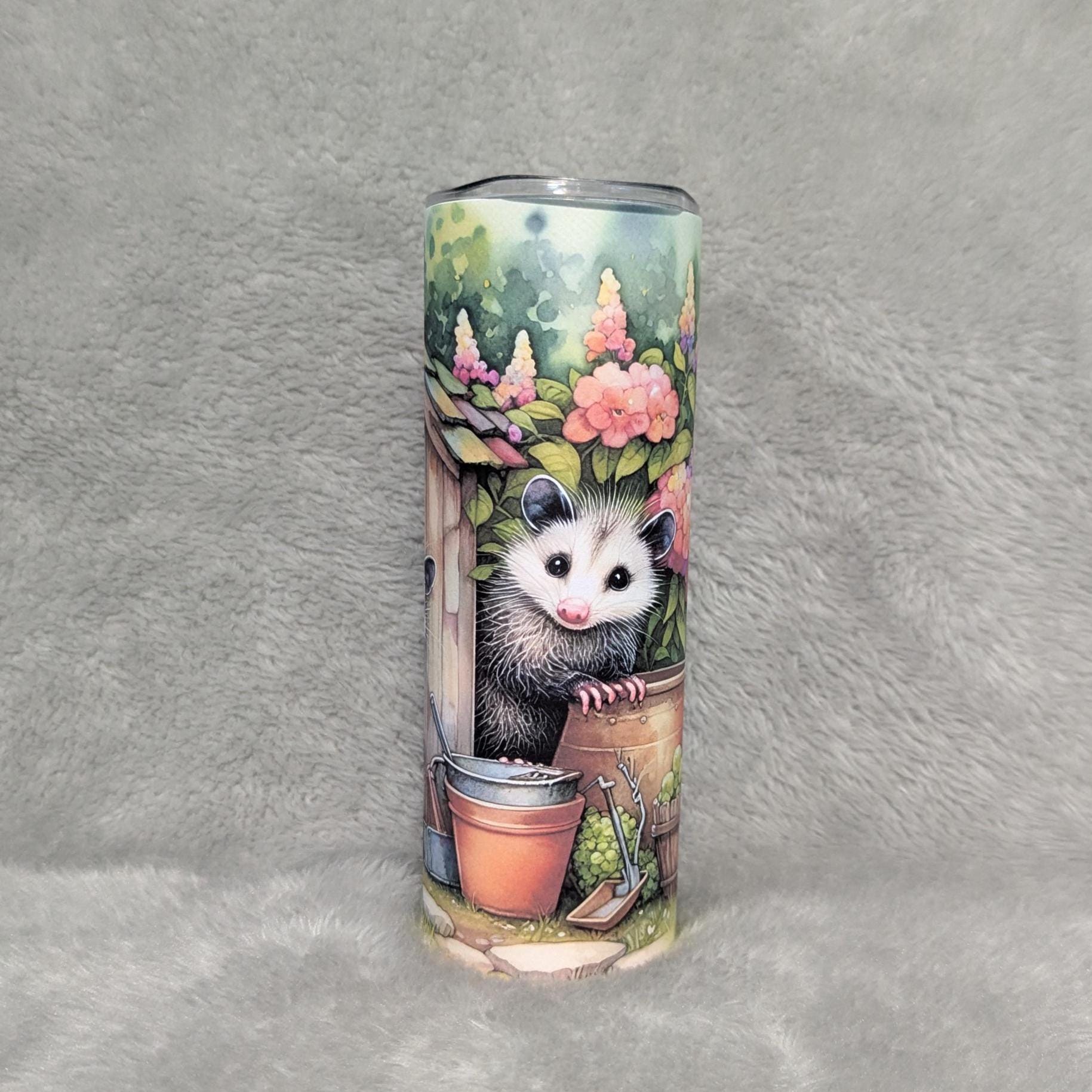 Adorable Possum Tumbler 20oz With Reusable Straw, Can Be Personalized
