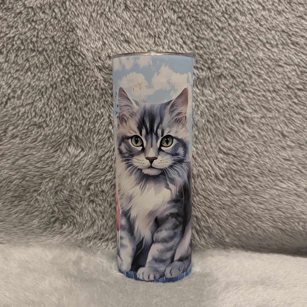 Cute Kitten Tumbler 20oz With Reusable Straw, Can Be Personalized
