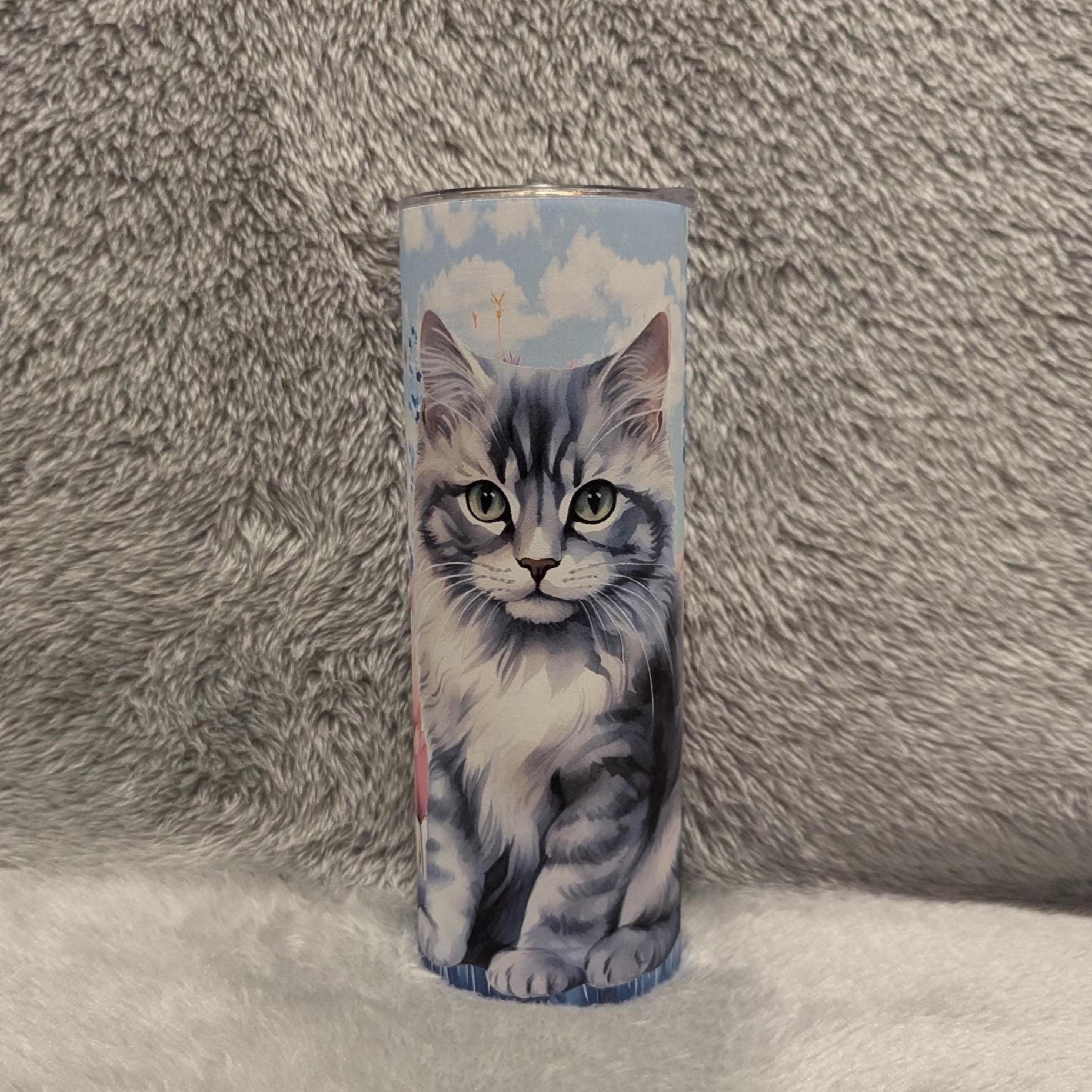 Cute Kitten Tumbler 20oz With Reusable Straw, Can Be Personalized