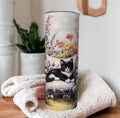 Cat Tumbler With A Cute Kitten Resting on A Bench 20oz With Reusable Straw, Can Be Personalized