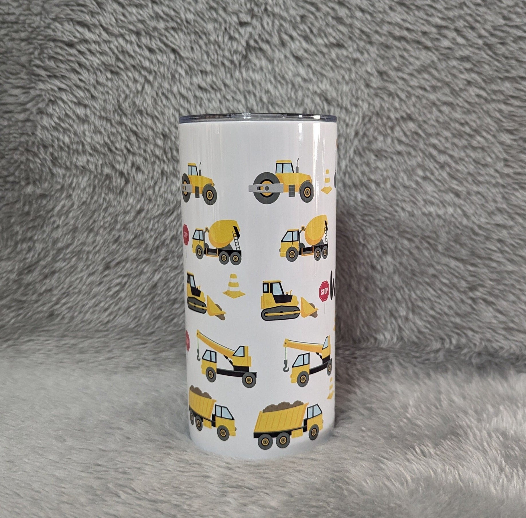 Kids Construction Tumbler 15oz With Reusable Straw, Can Be Personalized