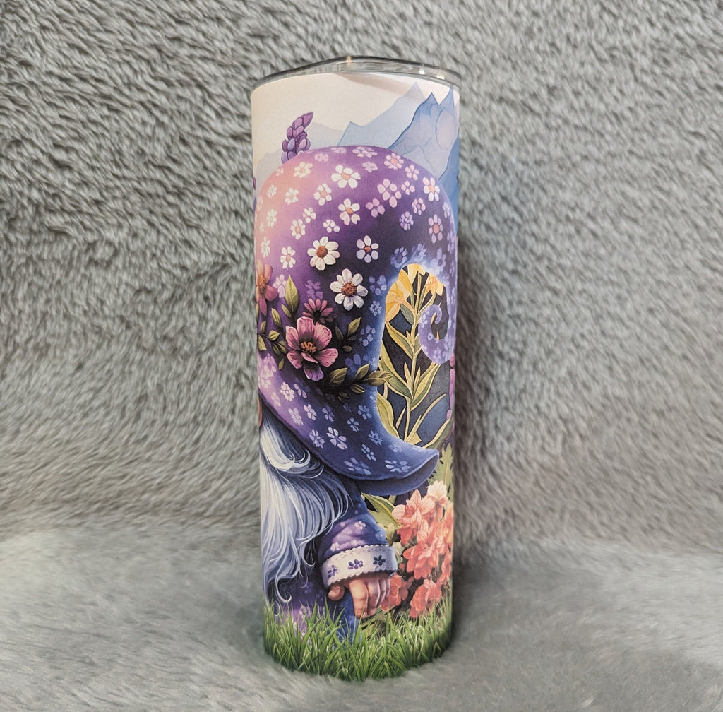 Lavender Flower Gnome Tumbler 20oz With Reusable Straw, Can Be Personalized