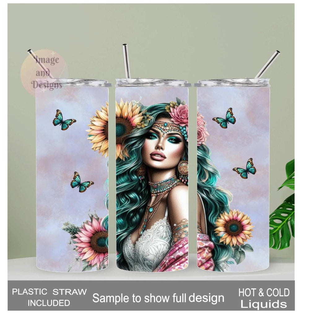Boho Floral Girl 20oz Tumbler Can Be Personalized