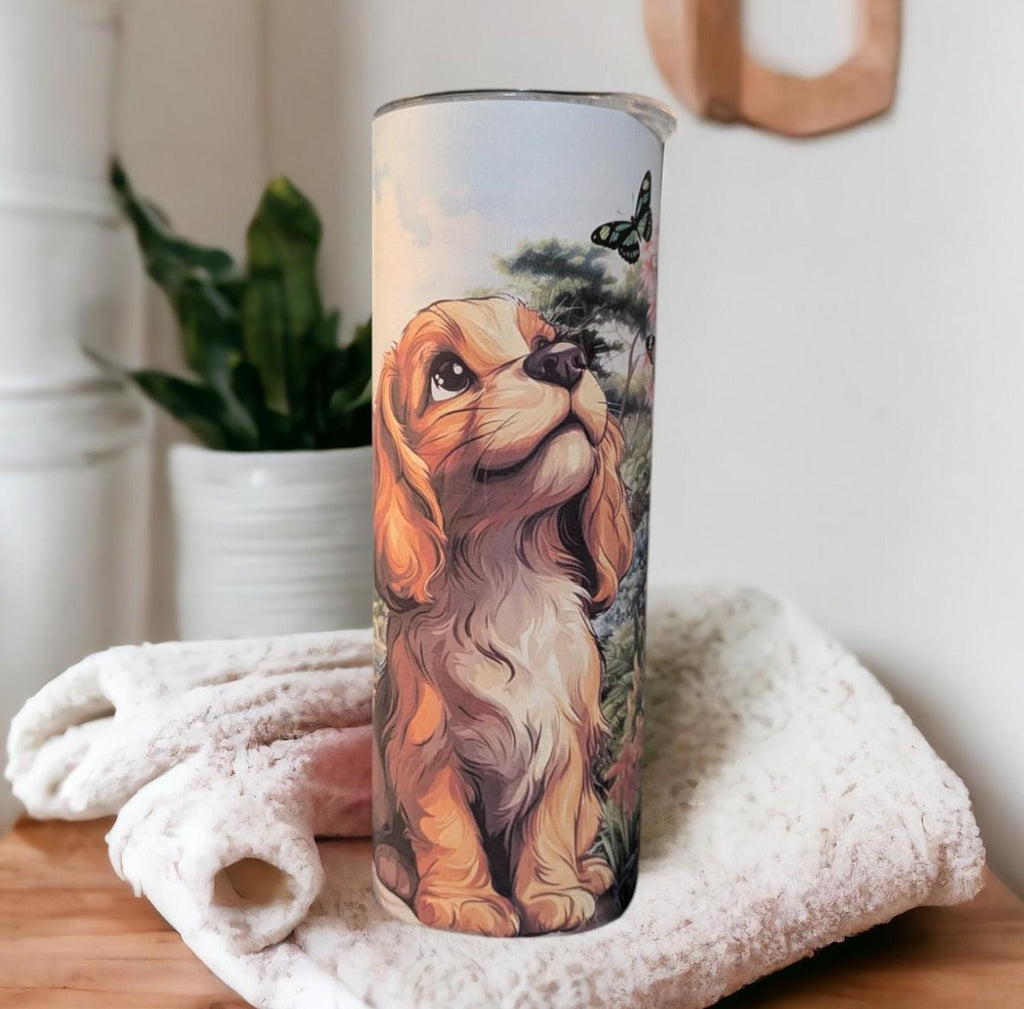 Cocker Spaniel Puppy Tumbler 20oz With Reusable Straw, Can Be Personalized