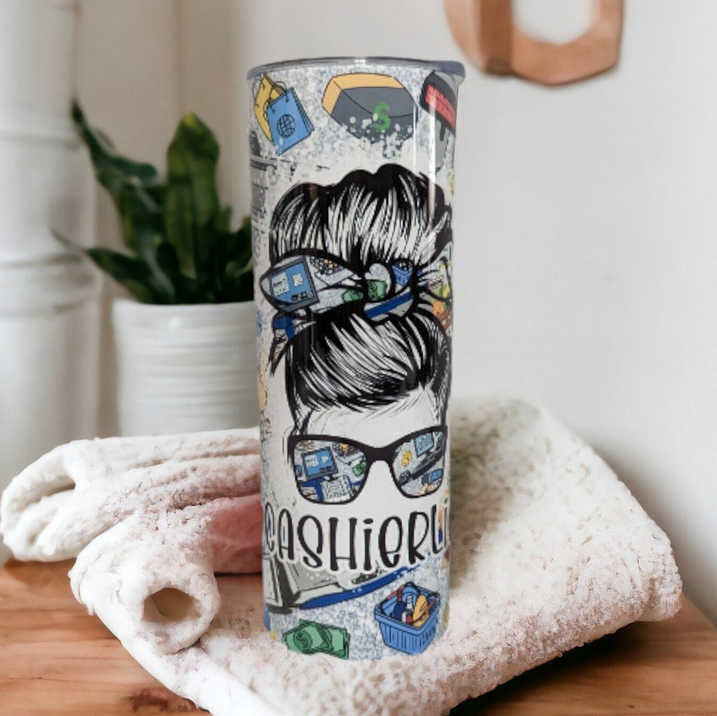Cashier Life Tumbler 20oz With Reusable Straw, Can Be Personalized