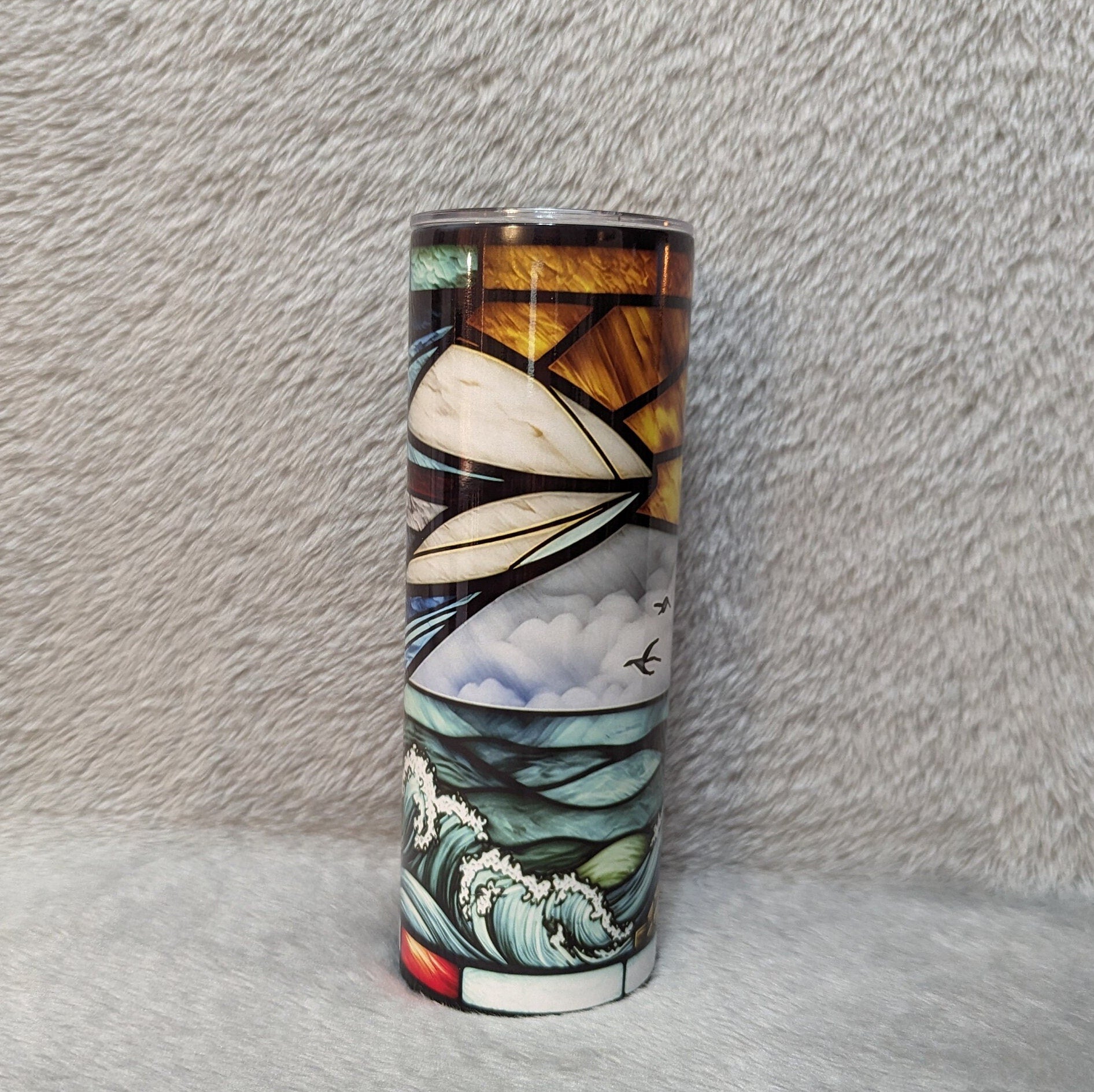 Beautiful Lighthouse Tumbler With A Stained Glass Design 20oz With Reusable Straw, Can Be Personalized