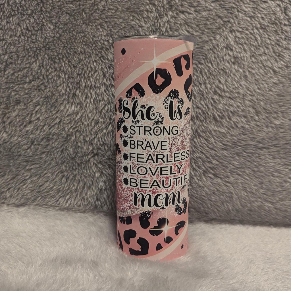 Mom Inspirational Tumbler With A Pretty Leopard Print and Glitter Design  20oz With Reusable Straw