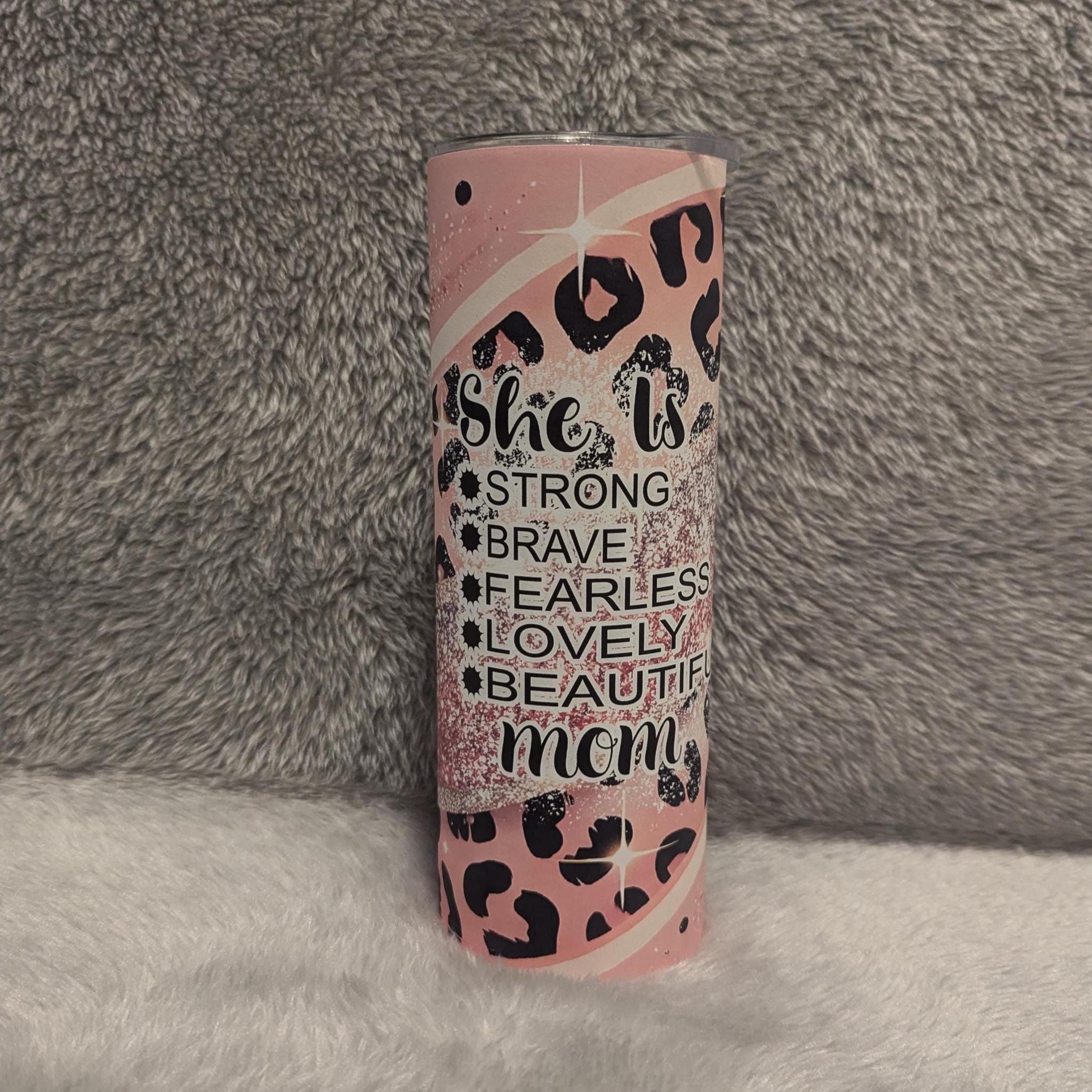 Mom Inspirational Tumbler With A Pretty Leopard Print and Glitter Design  20oz With Reusable Straw