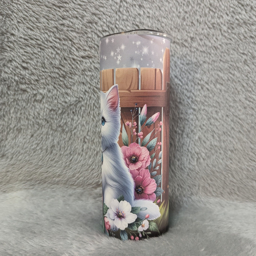 Pretty Cat Tumbler 20oz With Reusable Straw, Can Be Personalized
