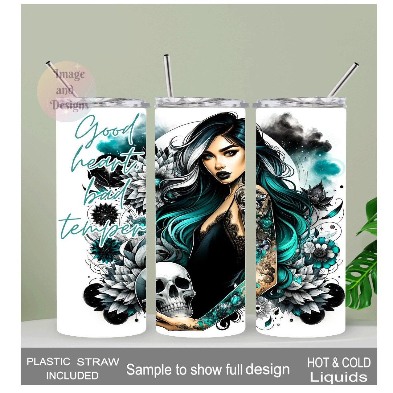 Good Heart Bad Temper Girl Tumbler 20oz With Reusable Straw, Can Be Personalized