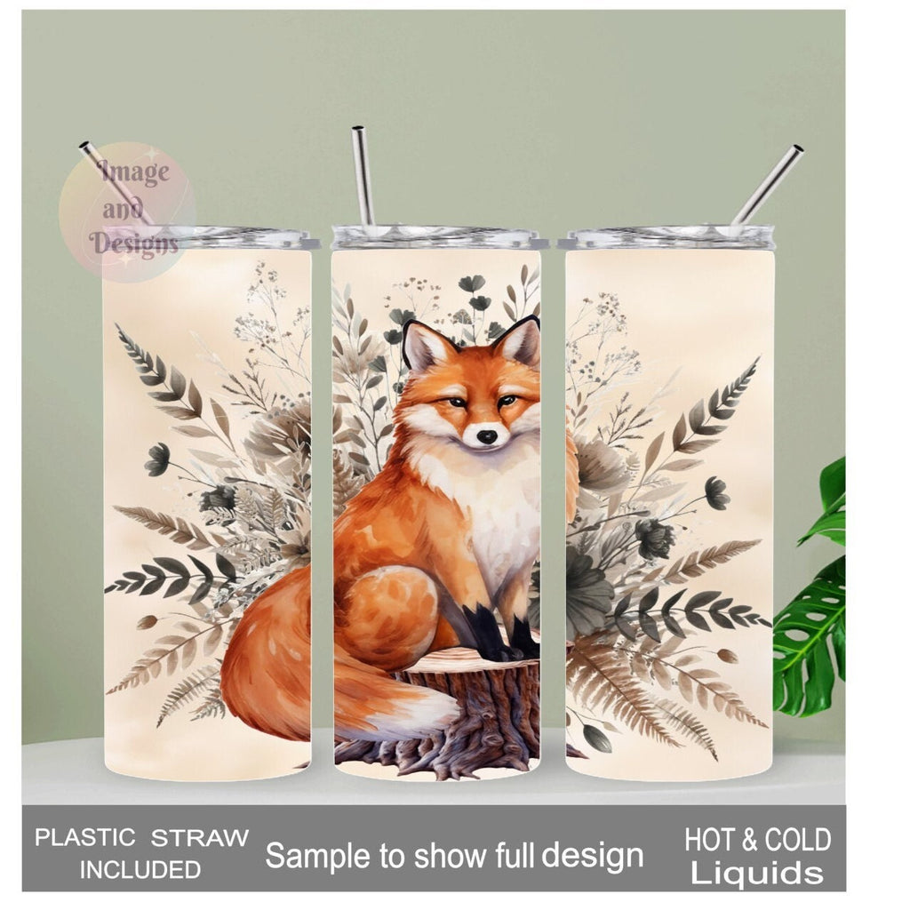 Boho Fox Tumbler 20oz With Reusable Straw, Can Be Personalized