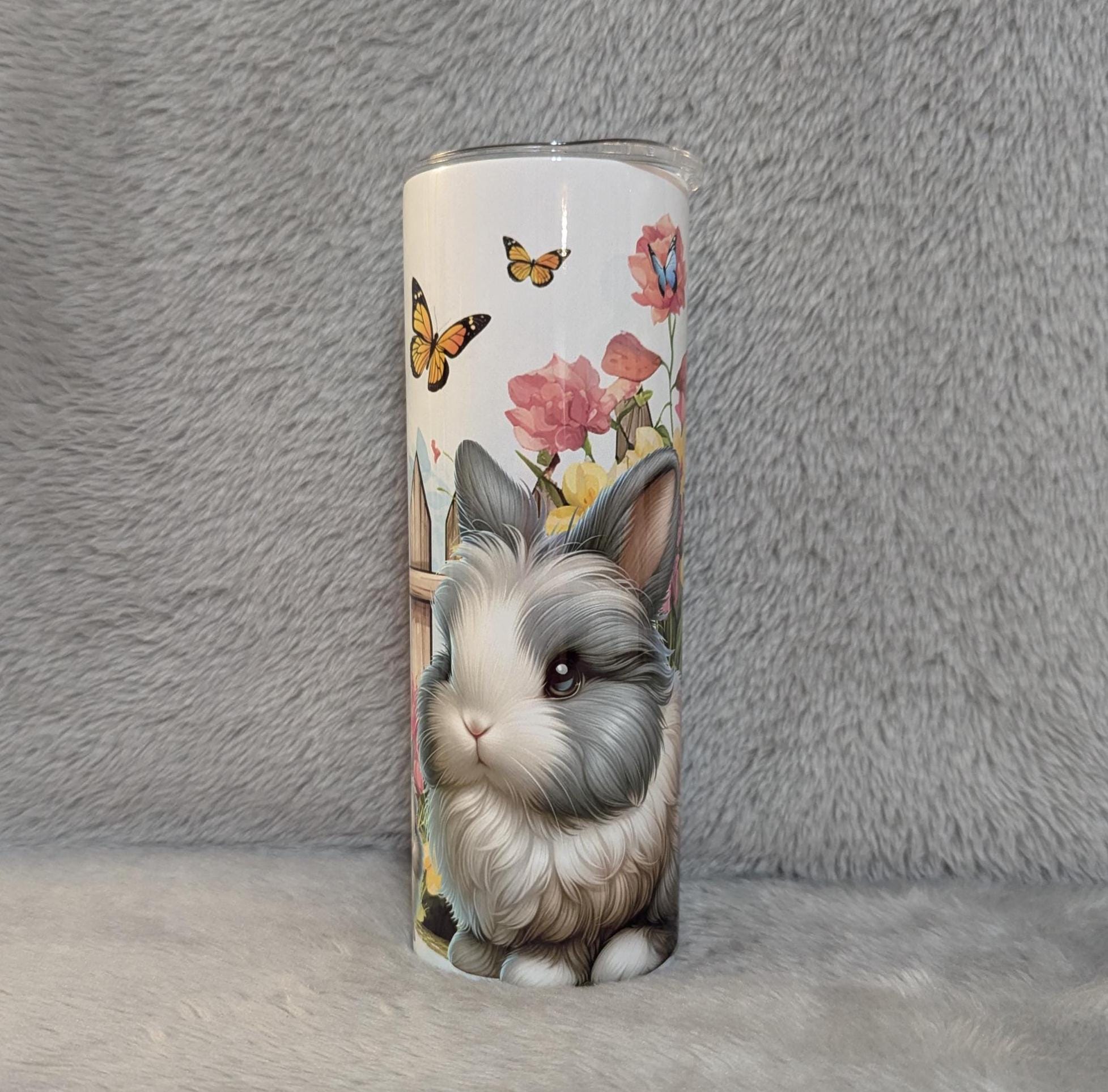Bunny Rabbit Tumbler 20oz With Reusable Straw, Can Be Personalized
