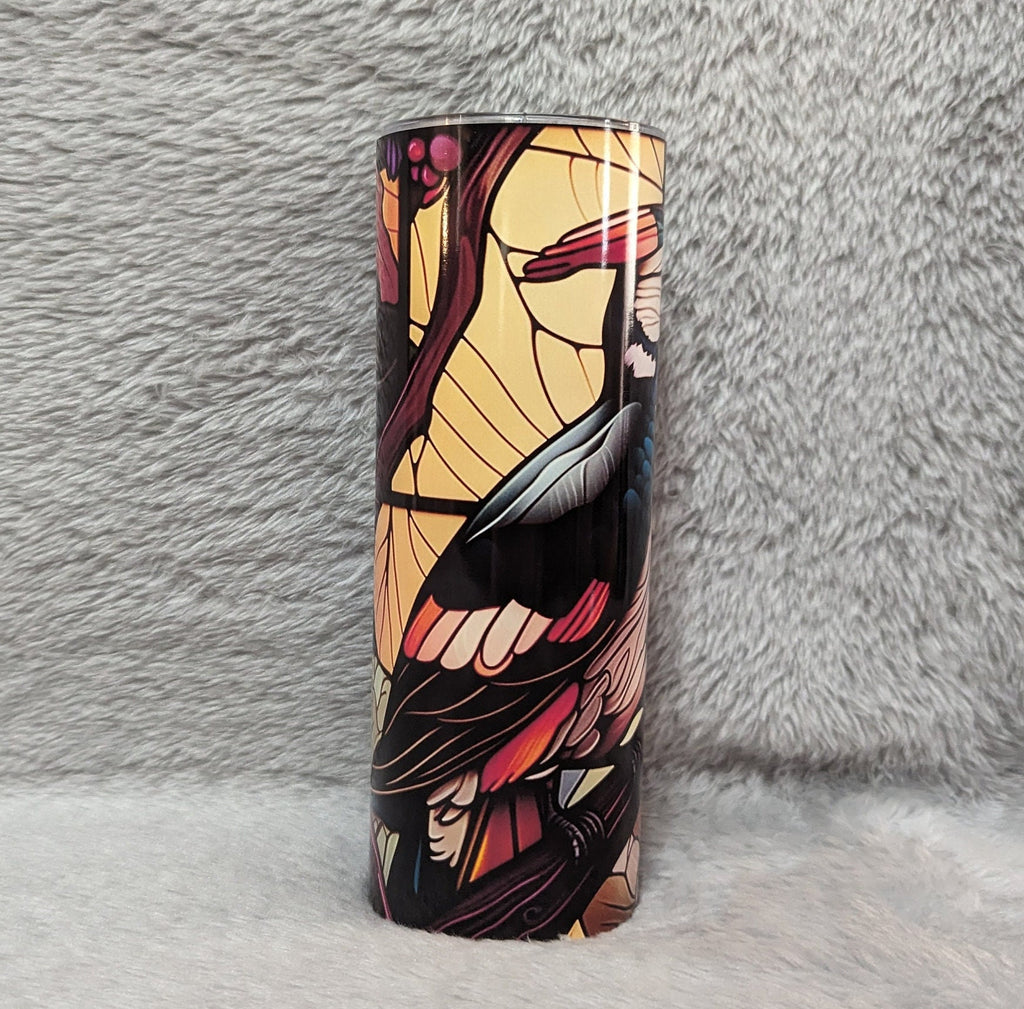 Woodpecker Stained Glass Design Tumbler 20oz With Reusable Straw, Can Be Personalized
