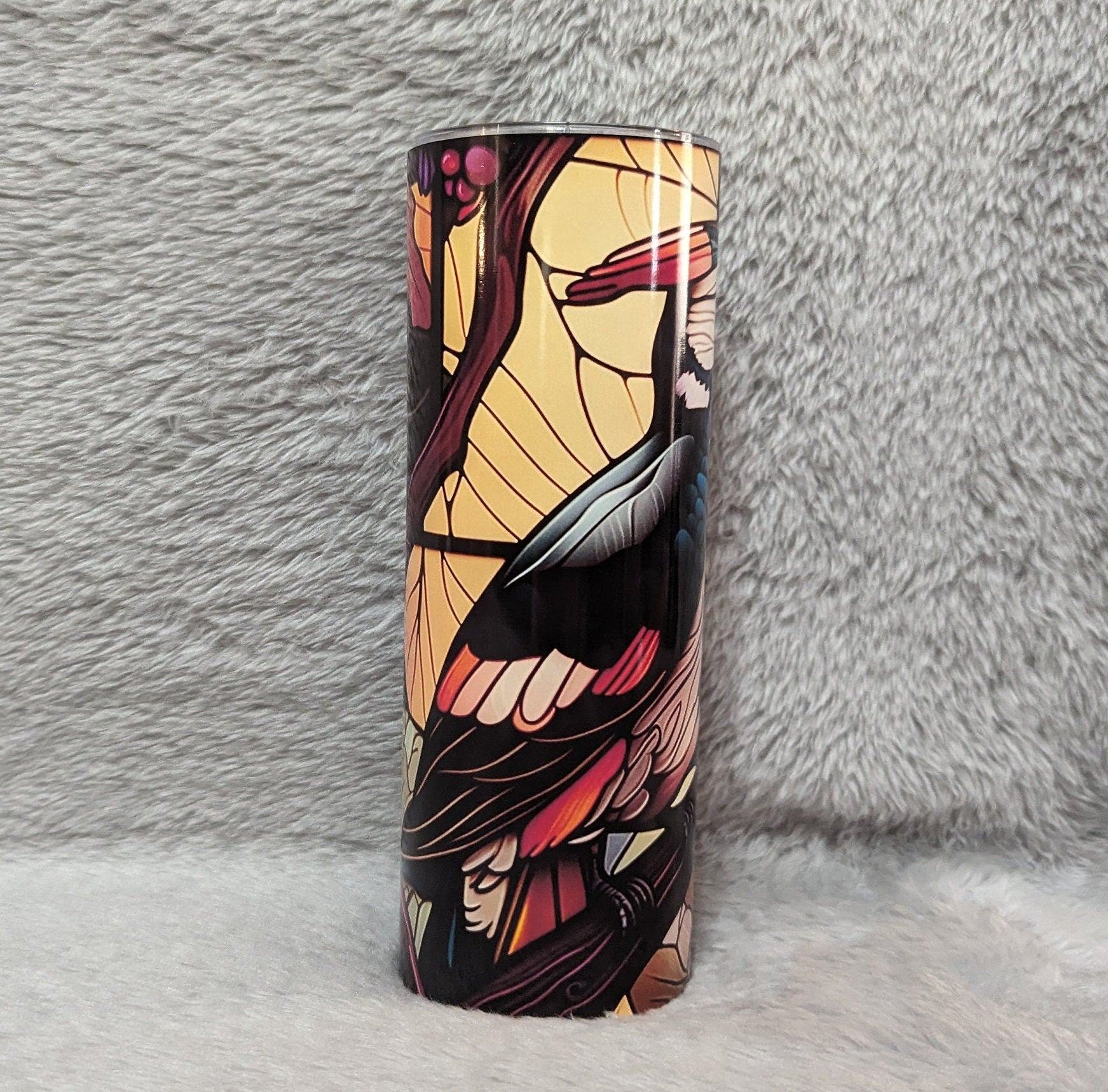 Woodpecker Stained Glass Design Tumbler 20oz With Reusable Straw, Can Be Personalized