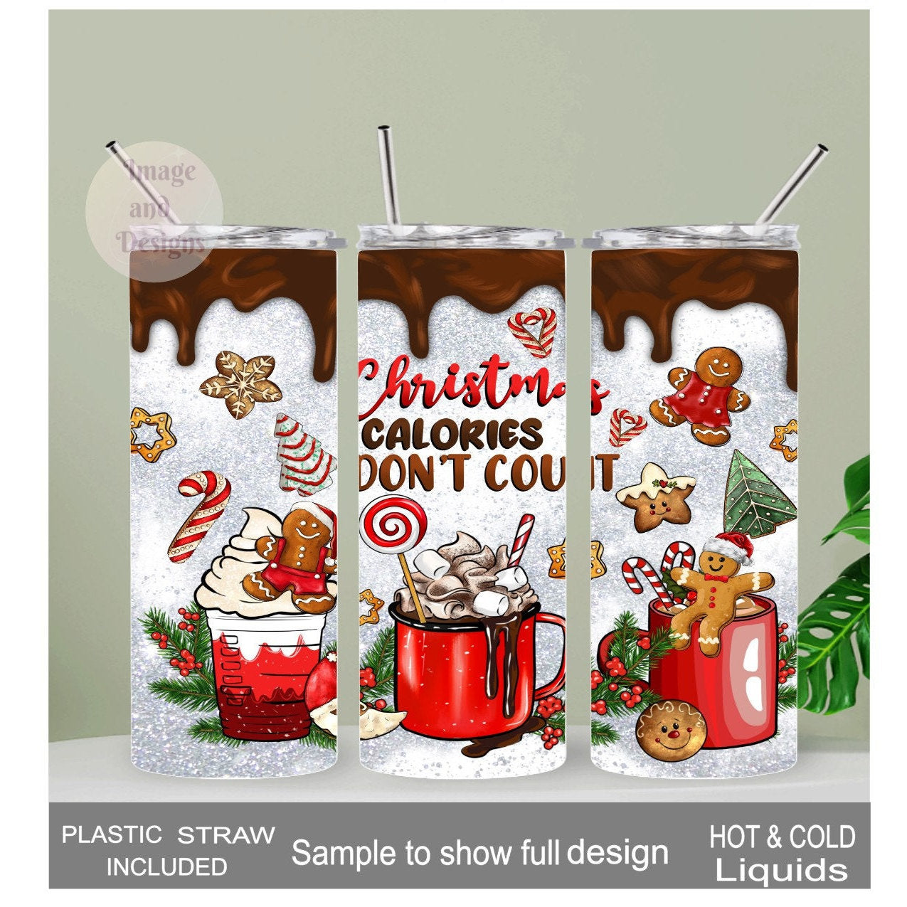 Christmas Calories Don't Count Tumbler 20oz With Reusable Straw
