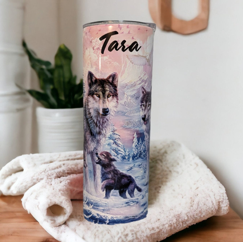 Wolf Family Tumbler 20oz With Reusable Straw, Can Be Personalized