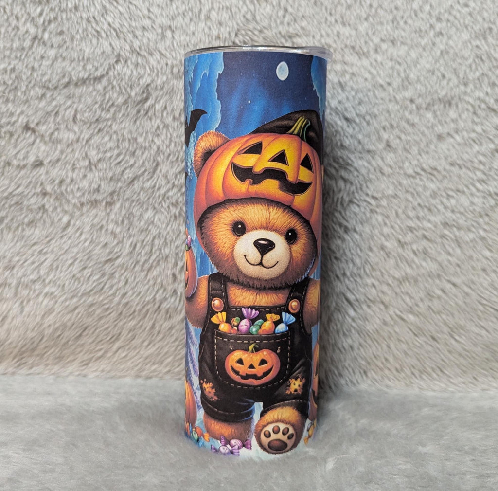 Halloween Bear Tumbler 20oz With Reusable Straw, Can Be Personalized