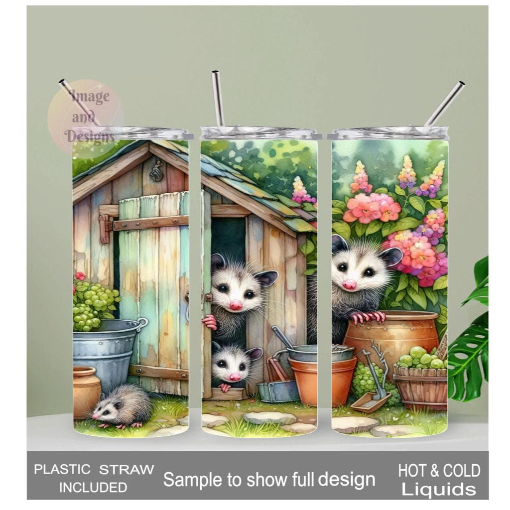 Adorable Possum Tumbler 20oz With Reusable Straw, Can Be Personalized